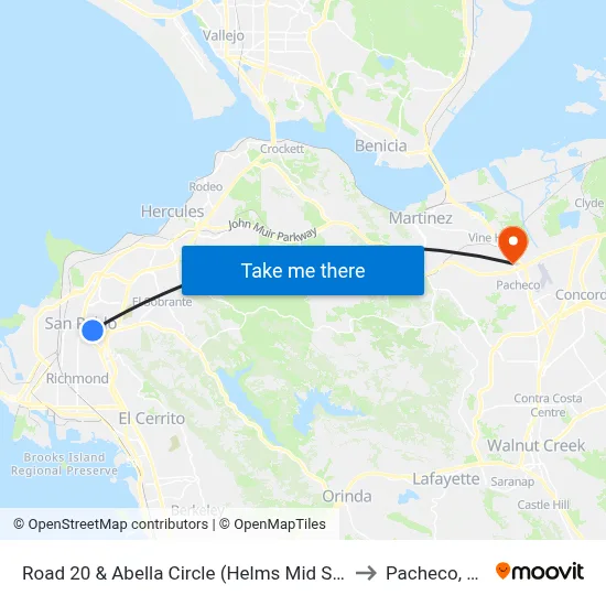 Road 20 & Abella Circle (Helms Mid Sch) to Pacheco, CA map