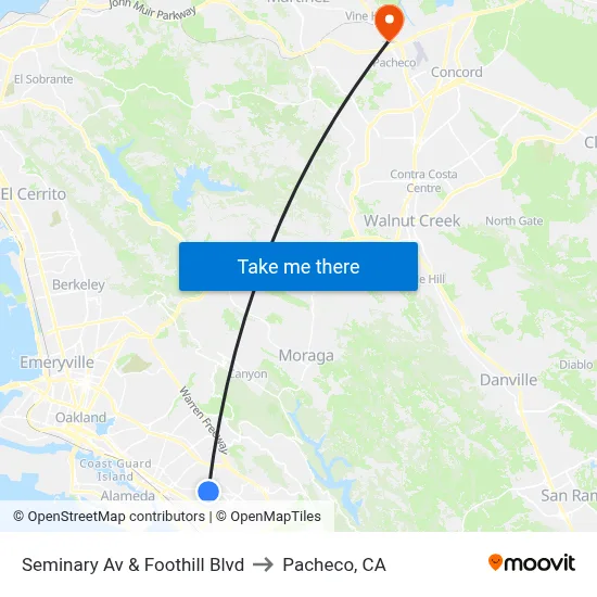 Seminary Av & Foothill Blvd to Pacheco, CA map