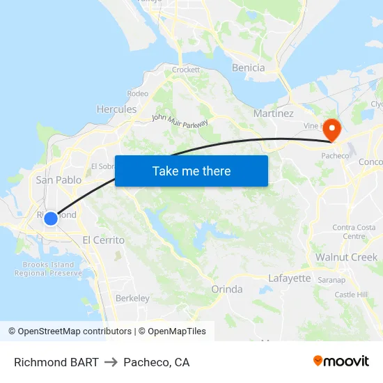 Richmond BART to Pacheco, CA map