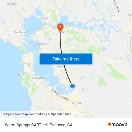 Warm Springs BART to Pacheco, CA map