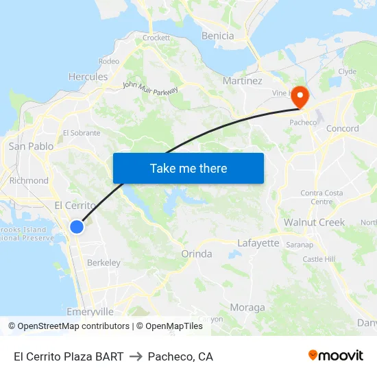 El Cerrito Plaza BART to Pacheco, CA map