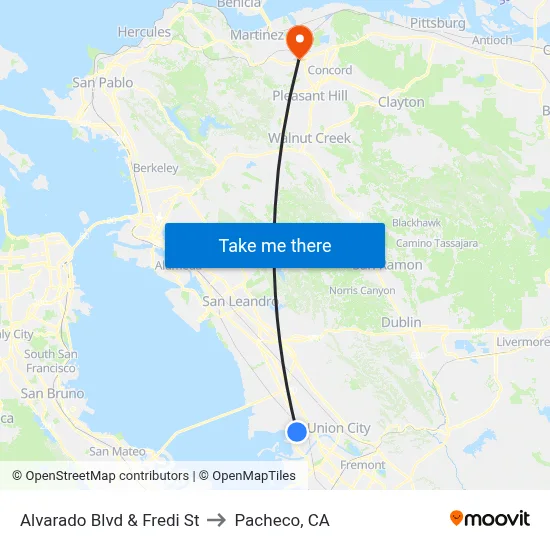 Alvarado Blvd & Fredi St to Pacheco, CA map