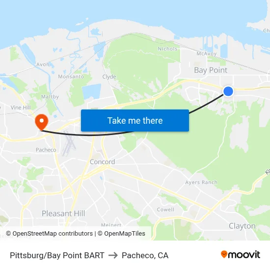 Pittsburg/Bay Point BART to Pacheco, CA map