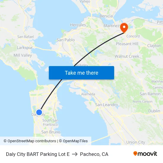 Daly City BART Parking Lot E to Pacheco, CA map