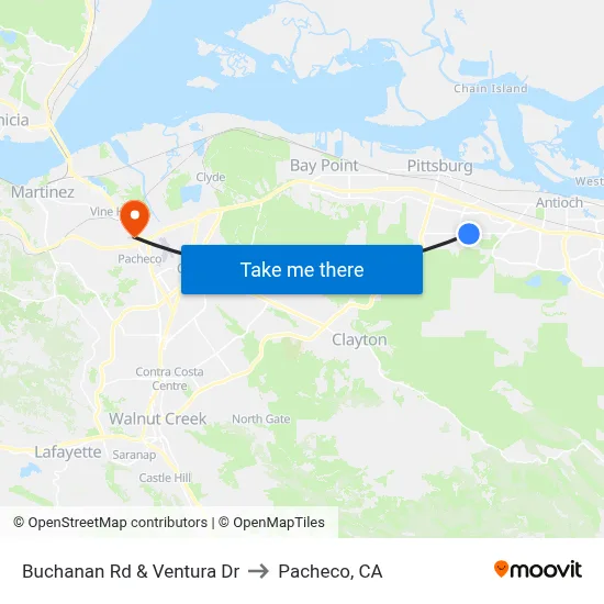 Buchanan Rd & Ventura Dr to Pacheco, CA map