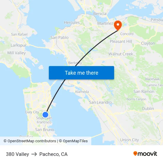 380 Valley to Pacheco, CA map