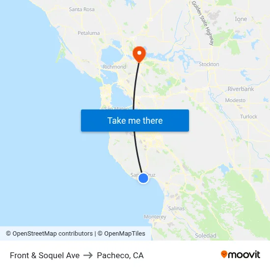 Front & Soquel Ave to Pacheco, CA map