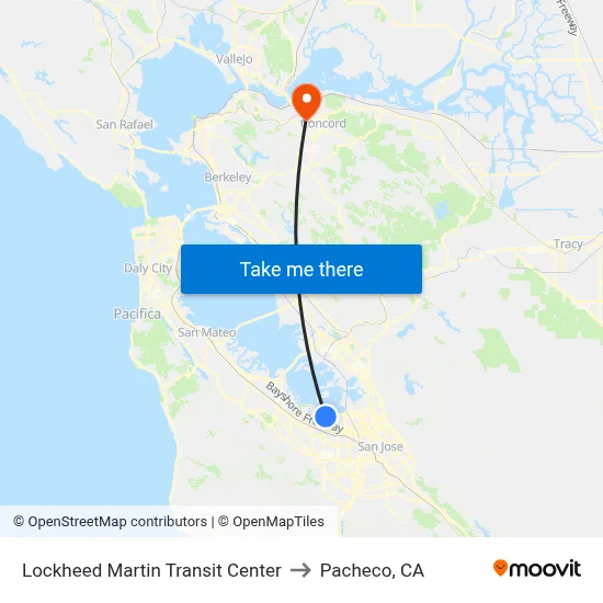 Lockheed Martin Transit Center to Pacheco, CA map