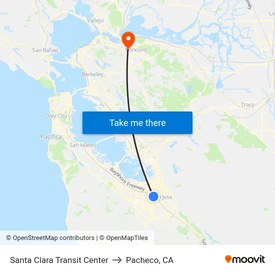 Santa Clara Transit Center to Pacheco, CA map
