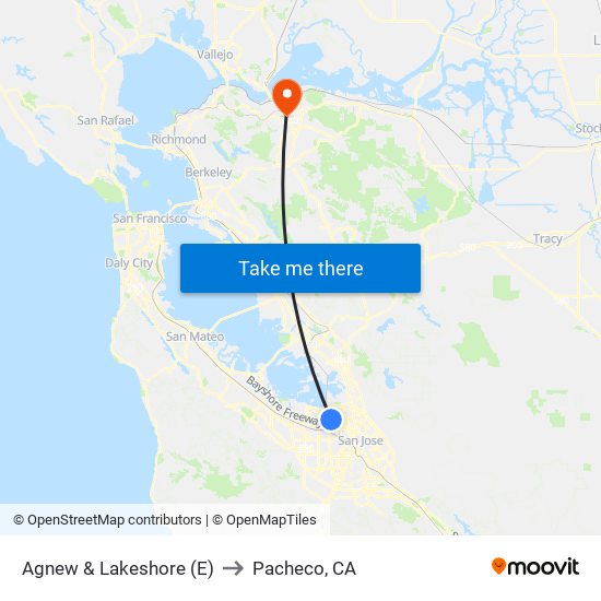 Agnew & Lakeshore (E) to Pacheco, CA map