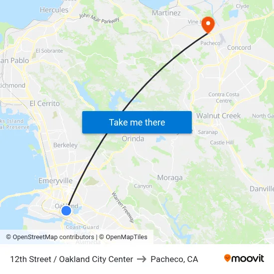12th Street / Oakland City Center to Pacheco, CA map