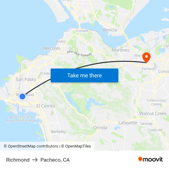 Richmond to Pacheco, CA map