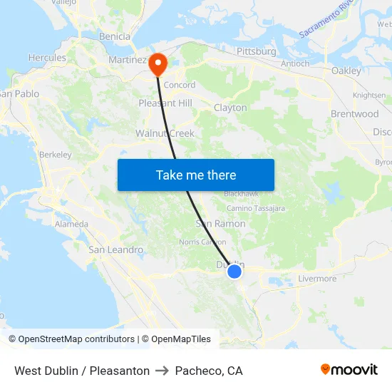 West Dublin / Pleasanton to Pacheco, CA map