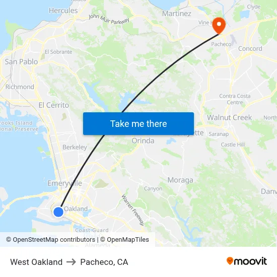 West Oakland to Pacheco, CA map