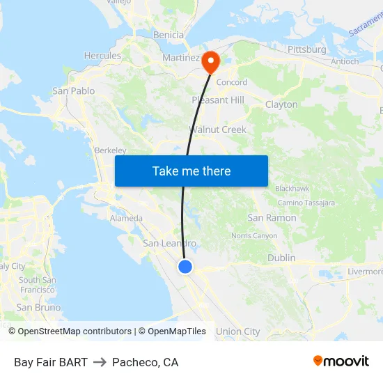Bay Fair BART to Pacheco, CA map