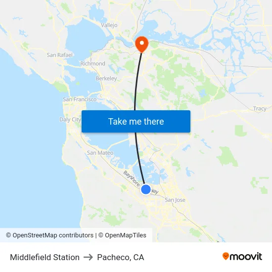 Middlefield Station to Pacheco, CA map