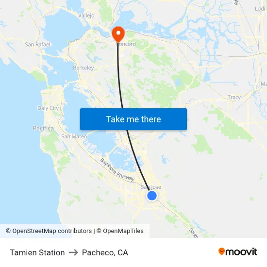 Tamien Station to Pacheco, CA map