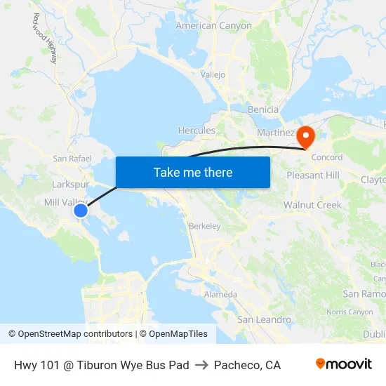 Hwy 101 @ Tiburon Wye Bus Pad to Pacheco, CA map