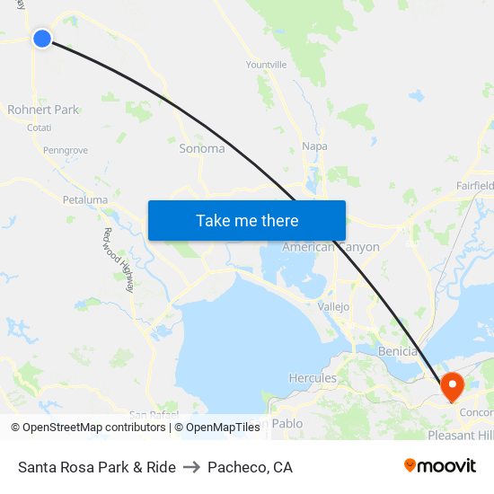 Santa Rosa Park & Ride to Pacheco, CA map