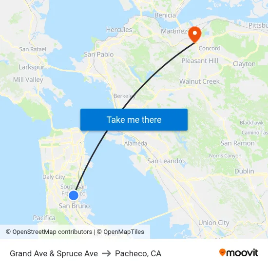 Grand Ave & Spruce Ave to Pacheco, CA map