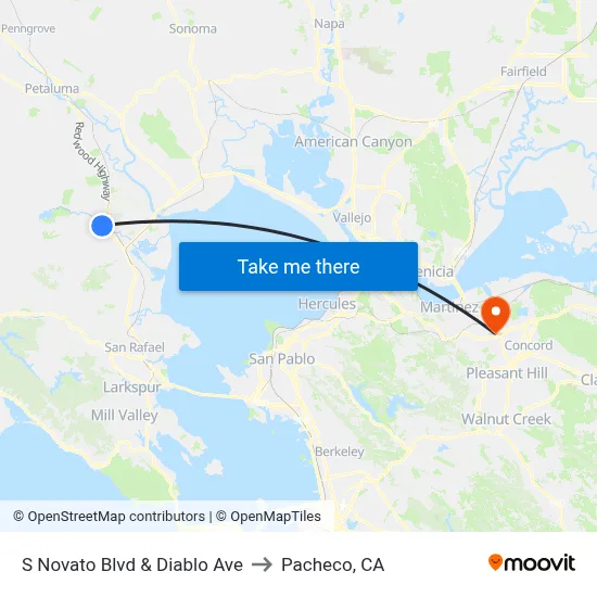 S Novato Blvd & Diablo Ave to Pacheco, CA map
