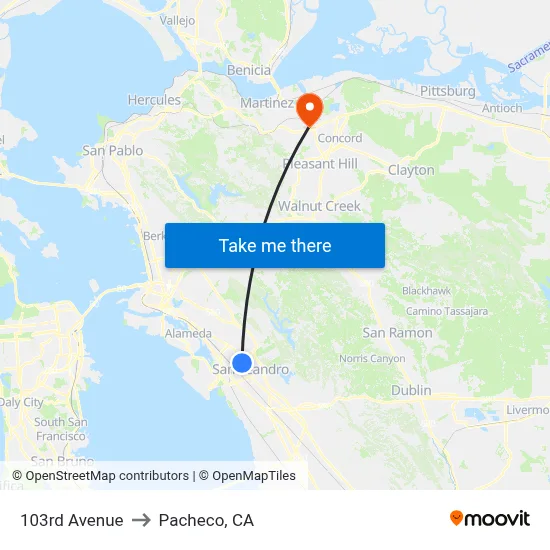 103rd Avenue to Pacheco, CA map