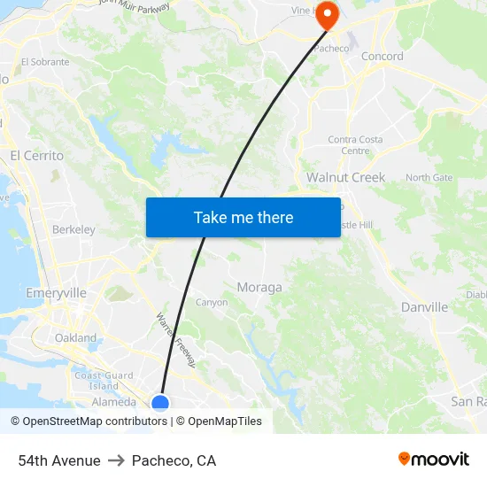 54th Avenue to Pacheco, CA map