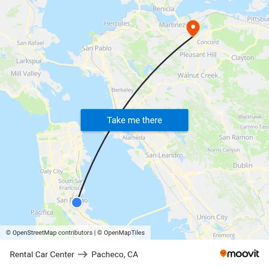 Rental Car Center to Pacheco, CA map