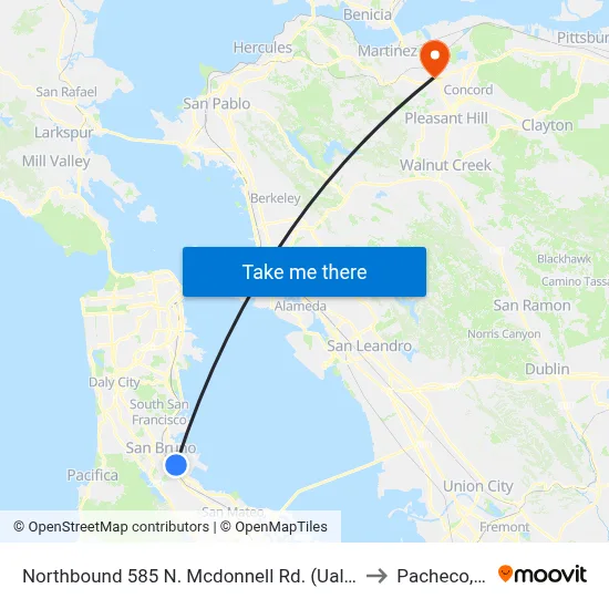 Northbound 585 N. Mcdonnell Rd. (Ual Cargo) to Pacheco, CA map