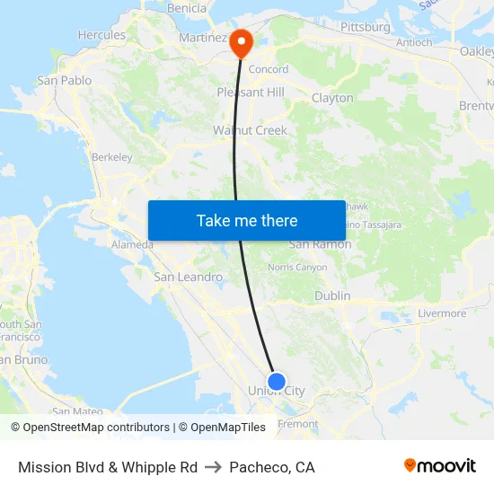 Mission Blvd & Whipple Rd to Pacheco, CA map