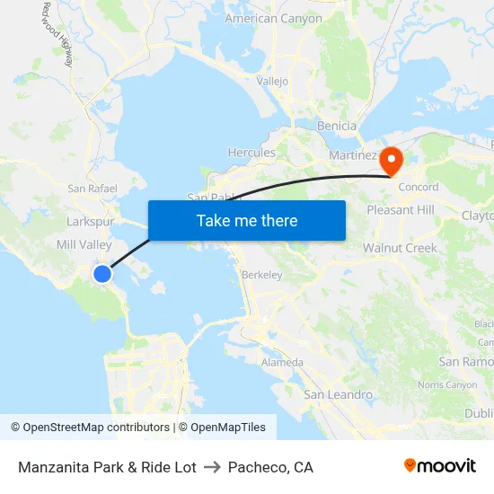 Manzanita Park & Ride Lot to Pacheco, CA map