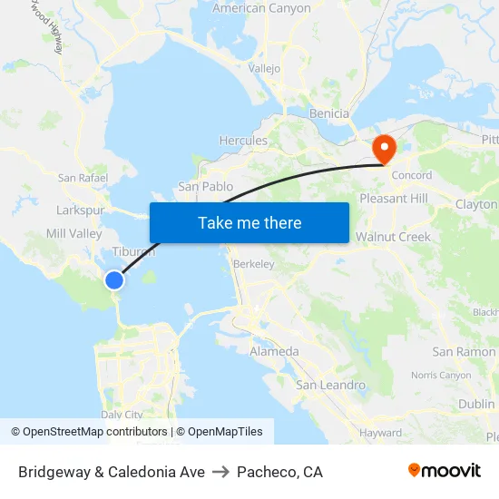 Bridgeway & Caledonia Ave to Pacheco, CA map