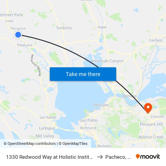 1330 Redwood Way at Holistic Institute to Pacheco, CA map