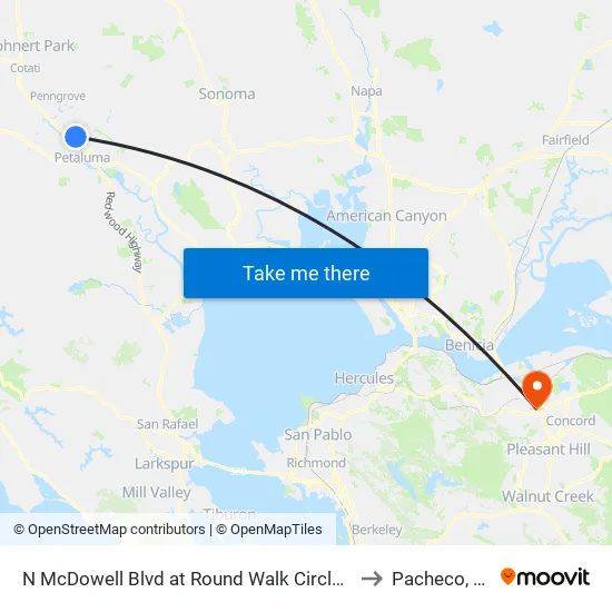 N McDowell Blvd at Round Walk Circle SB to Pacheco, CA map