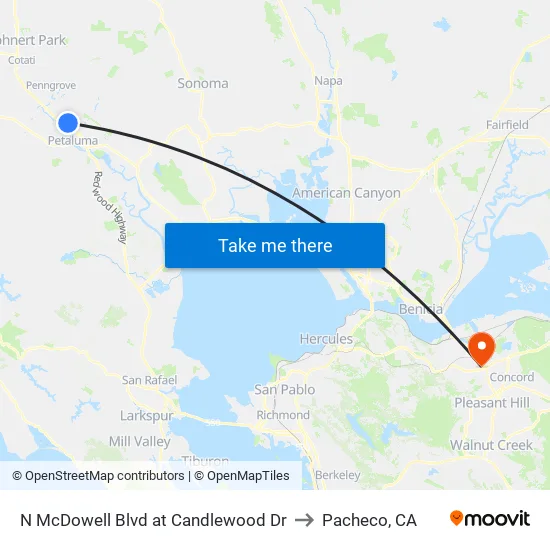 N McDowell Blvd at Candlewood Dr to Pacheco, CA map