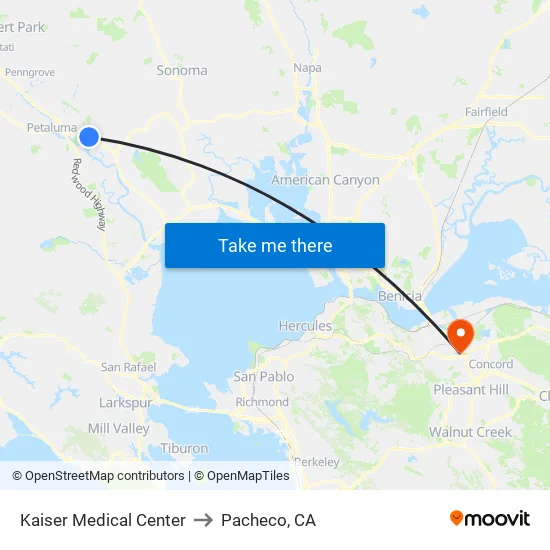 Kaiser Medical Center to Pacheco, CA map