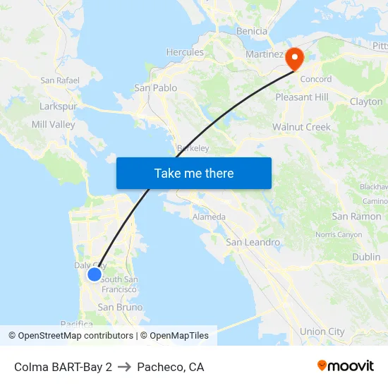 Colma BART-Bay 2 to Pacheco, CA map