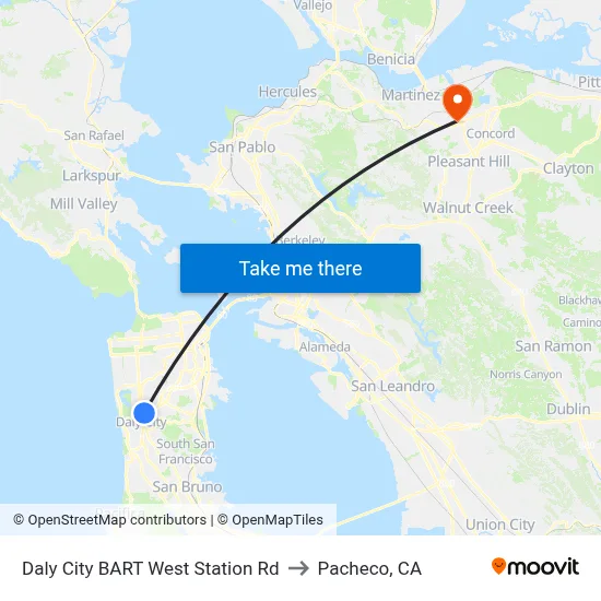 Daly City BART West Station Rd to Pacheco, CA map