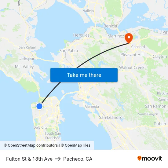 Fulton St & 18th Ave to Pacheco, CA map