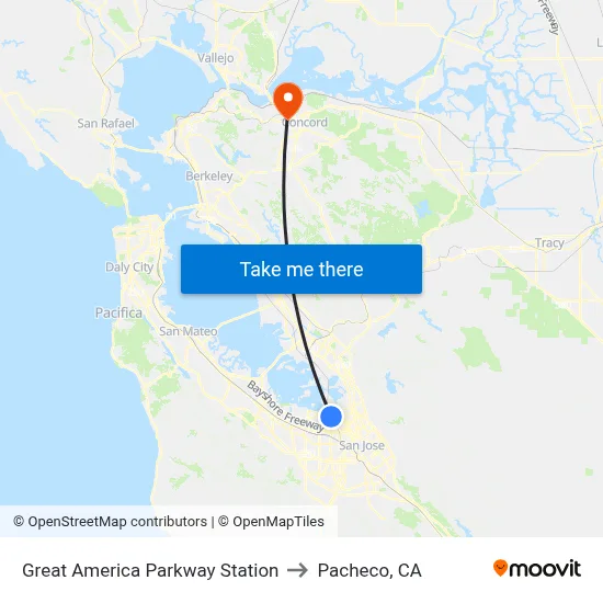 Great America Parkway Station to Pacheco, CA map