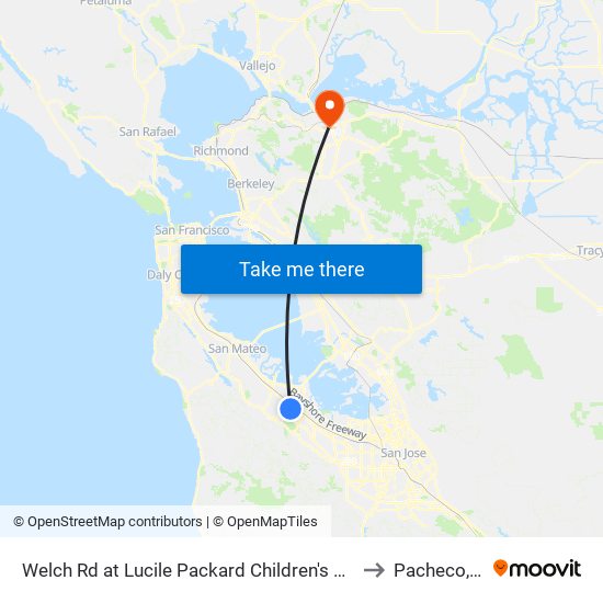 Welch Rd at Lucile Packard Children's Hospital to Pacheco, CA map