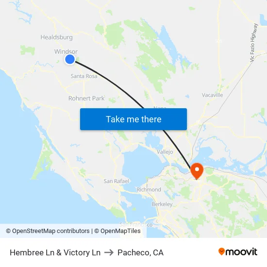 Hembree Ln & Victory Ln to Pacheco, CA map