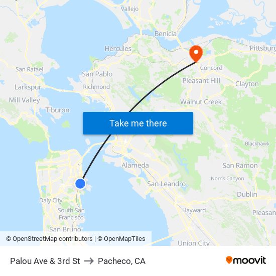 Palou Ave & 3rd St to Pacheco, CA map