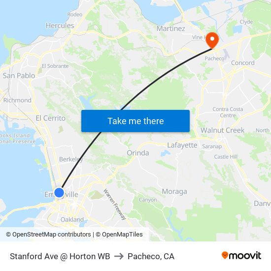 Stanford Ave @ Horton WB to Pacheco, CA map