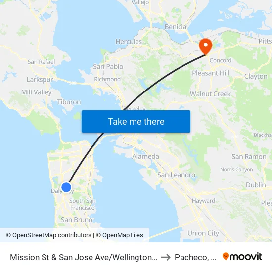 Mission St & San Jose Ave/Wellington Ave to Pacheco, CA map