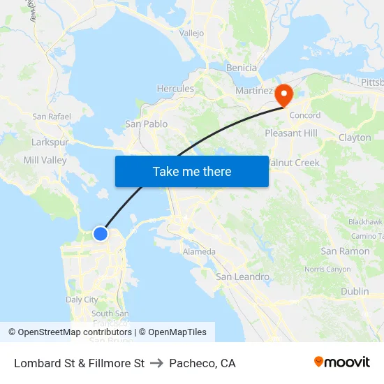 Lombard St & Fillmore St to Pacheco, CA map
