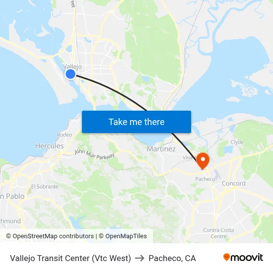 Vallejo Transit Center (Vtc West) to Pacheco, CA map