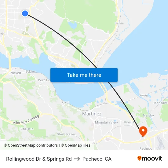 Rollingwood Dr & Springs Rd to Pacheco, CA map