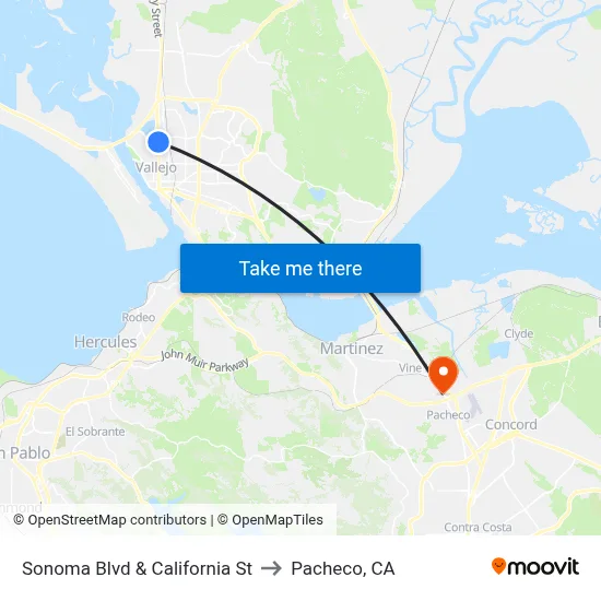 Sonoma Blvd & California St to Pacheco, CA map