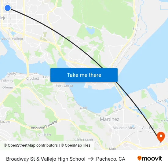 Broadway St & Vallejo High School to Pacheco, CA map